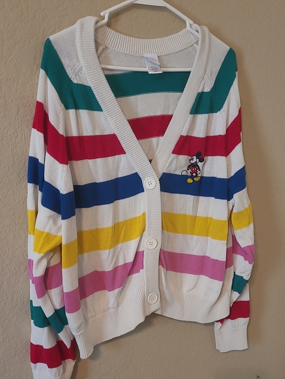 Multicolor Striped V-Neck Cardigan Sweater - White Base